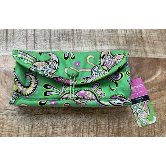Macbeth Collection by Margaret Josephs Green Paisley Jewelry Roll Travel Bag - Picture 1 of 8